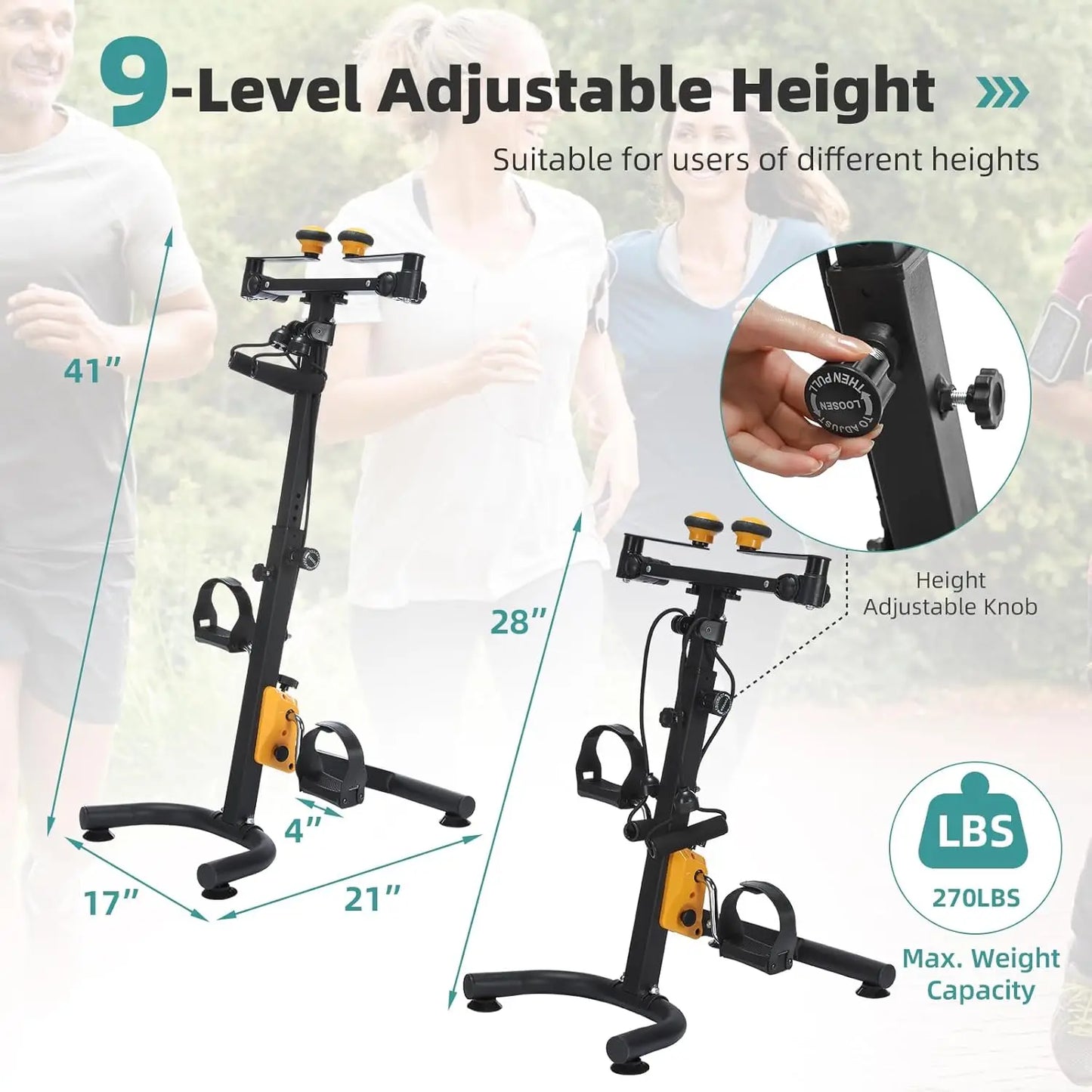 Pedal Exercise Bike for Seniors, Hand Arm Leg & Knee Peddler Adjustable Fitness Equipment, Folding Recovery Physical Therapy Hom
