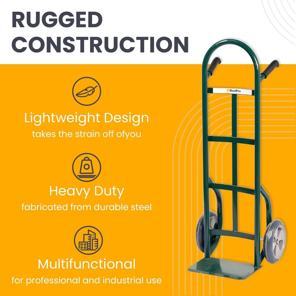 Heavy Duty Hand Truck with Double - Steel Dolly Cart for Moving - Rubber Wheels - 50" H x 18.5" W with 14" x 9.5"
