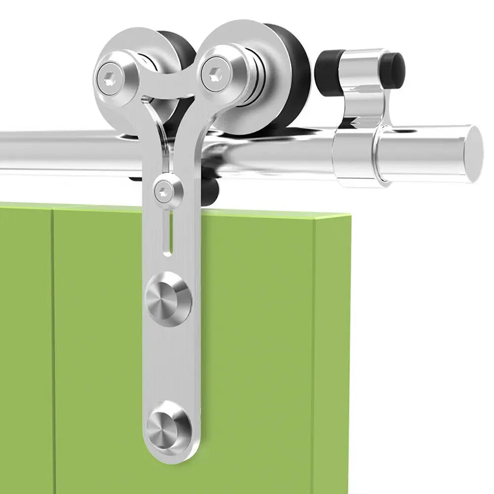 CCJH 2PCS Silver Stainless Steel Sliding Barn Wood Door Rollers Hanger Kit with Accessories (No Rail/No Doors) ,Can be Customed