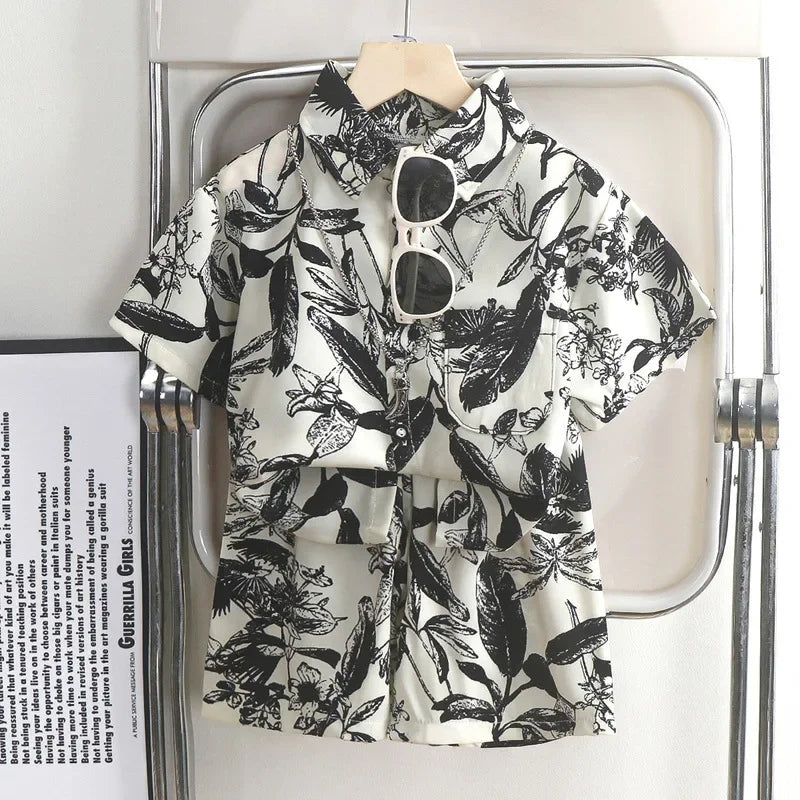 Children's Clothing Sets Floral Print Shirt + Shorts 2 Pcs Sets Baby Girl Outfit Set Baby Boys Clothes Kids Boutique Clothes
