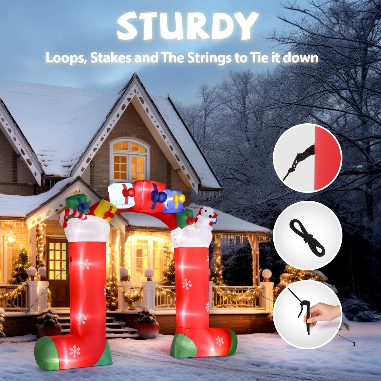 9ft Christmas Socks Arch 11 LED Lights Christmas Festive Arch Decoration 24.00W Festive Atmosphere Inflatable Air Model