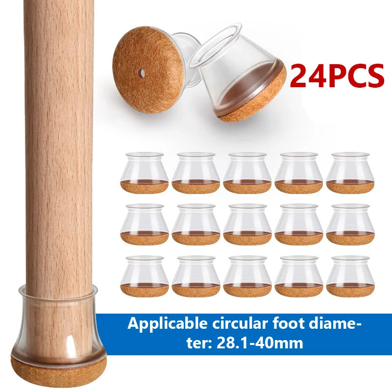 24 Pcs Chair Leg Floor Protectors for Hardwood Floors, Silicone Chair Caps Covers Furniture Pads Sliders w/ Wrapped Felt Bottom