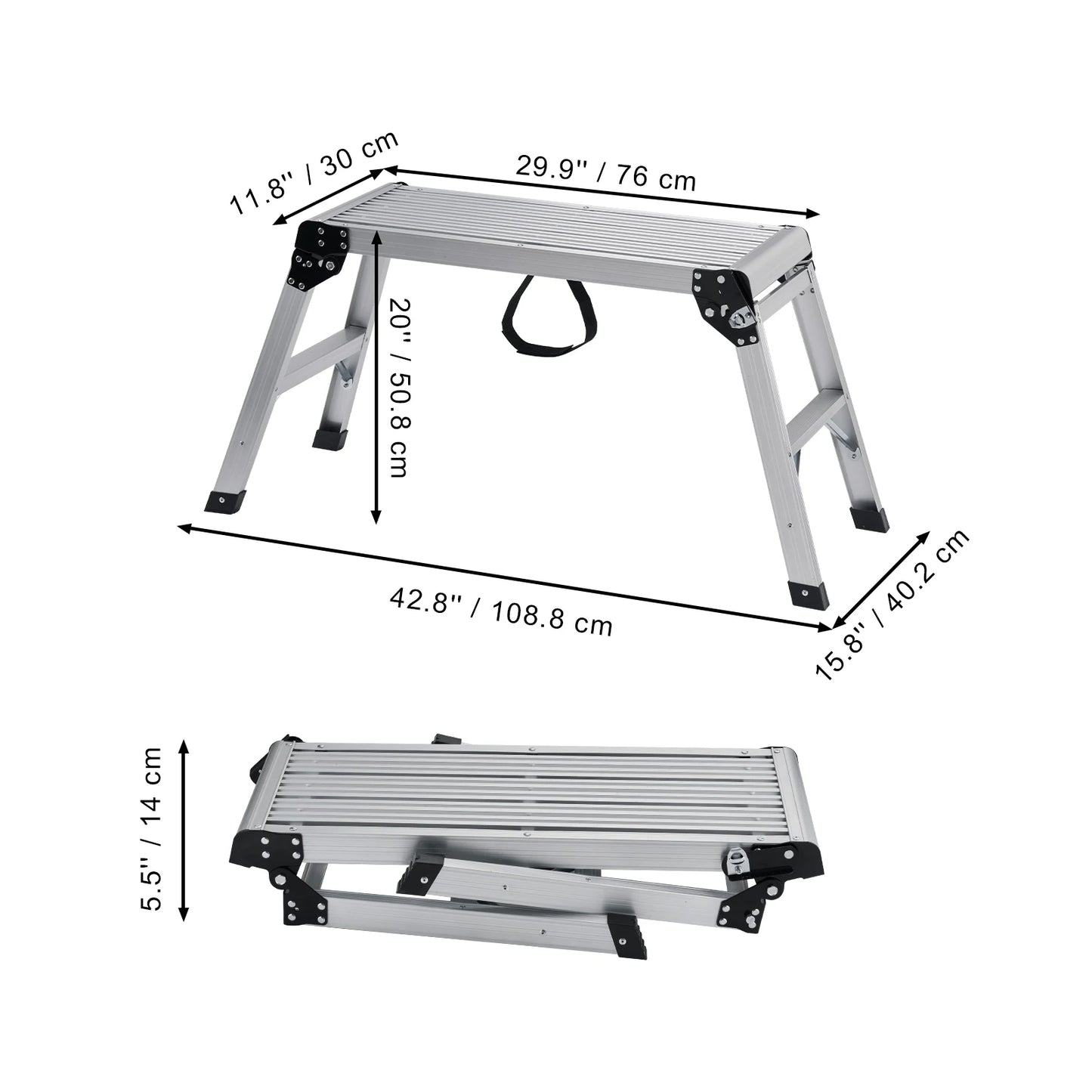 SucceBuy Folding Work Platform 330 lbs Load Capacity Aluminum Drywall Stool Ladder Heavy Duty Work Bench w/ Non-Slip Feet