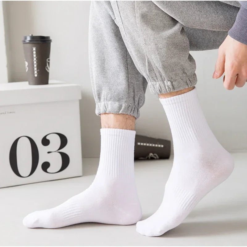 5Pairs Brand Men Cotton New Style White Socks Men Soft Breathable Sports Long socks Summer Winter for Male Socks Plus Size