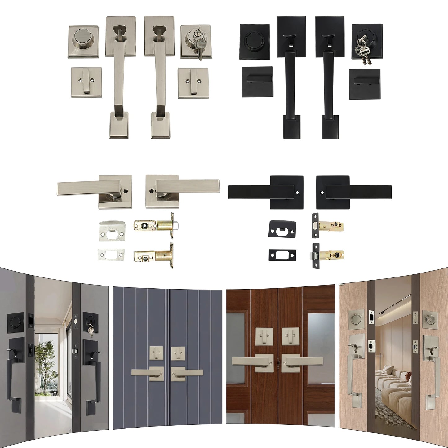 Door Lock Security-protection Double Front Door Lock Set Door Handle Door Lock with Keys Door Set with Reversible Handle Lever