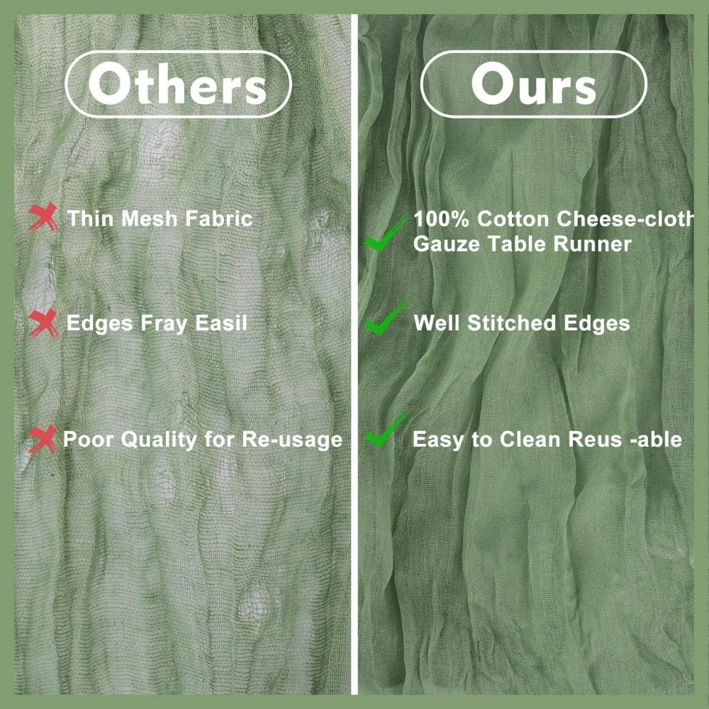 6 Pack Cheesecloth Table Runner - Sage Green Table Runner Boho Gauze Fabric Cheese Cloth Table Runners 35 x 120 Inch Rustic Shee