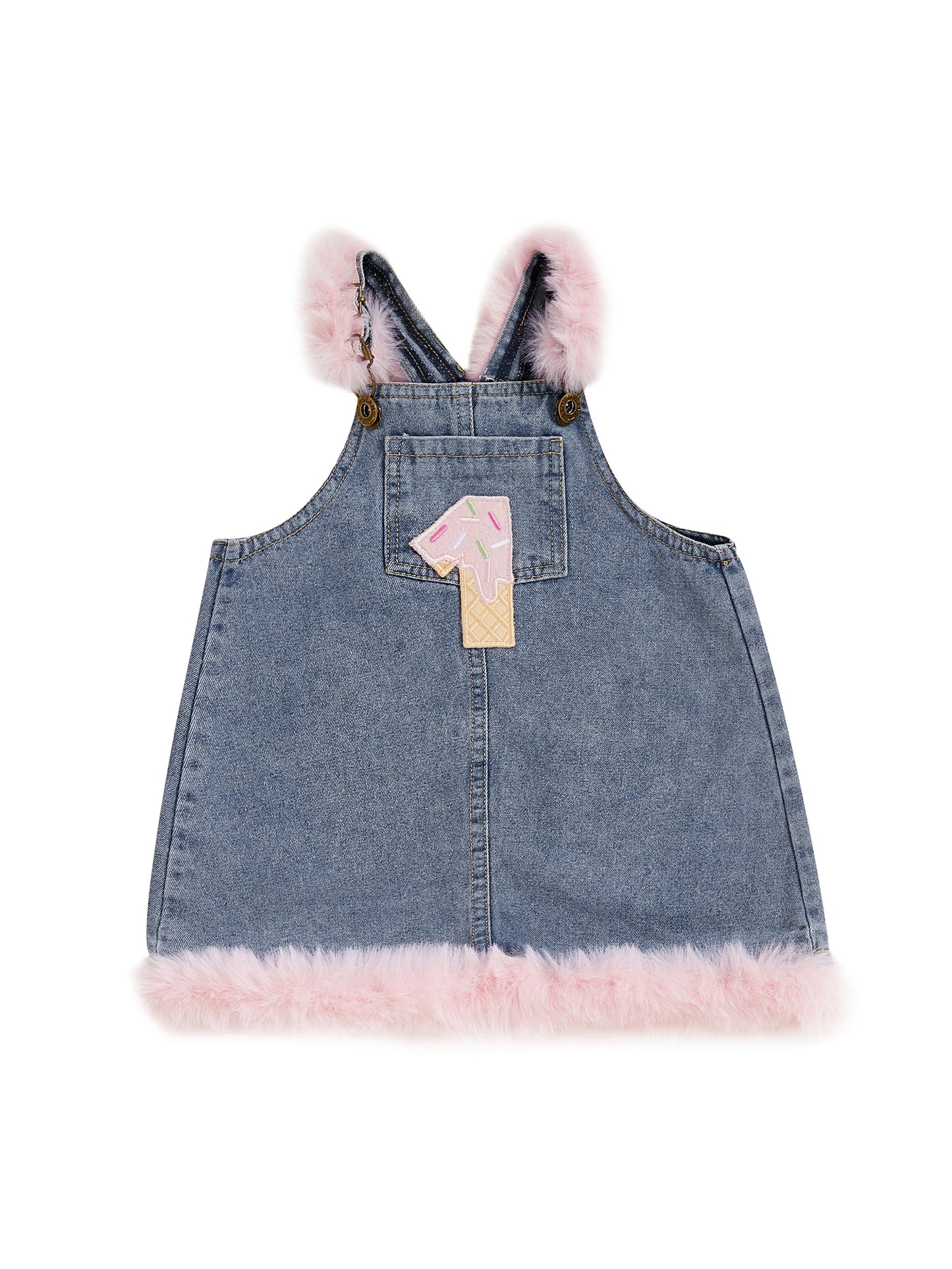 Toddler Boy Blue Denim Overall Jumpsuit with Bear Embroidery and Fleece Lining for Winter Autumn Spring Wear