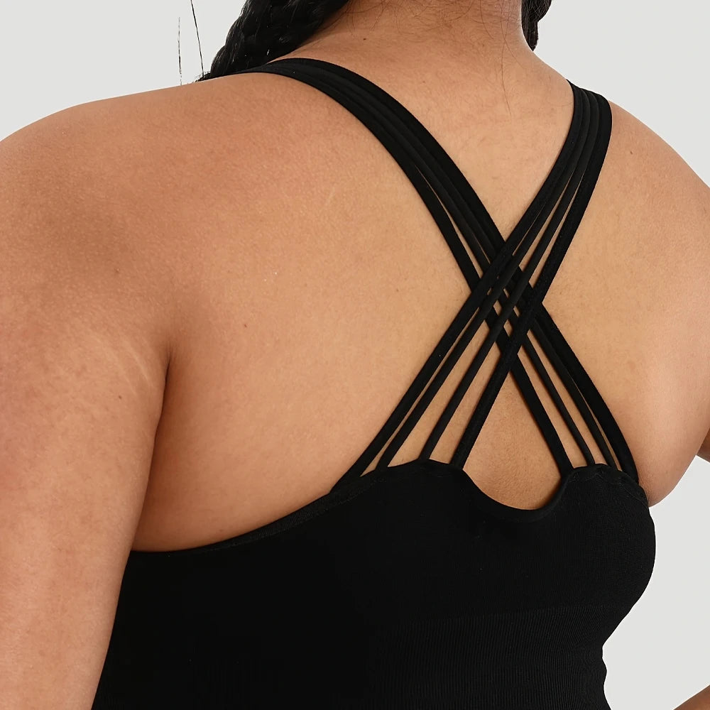 Plus Size Seamless Back Cross Sports Bra for Women Black Camisole Sport Yoga Gym Running Workout Women's Tops 0XL-3XL