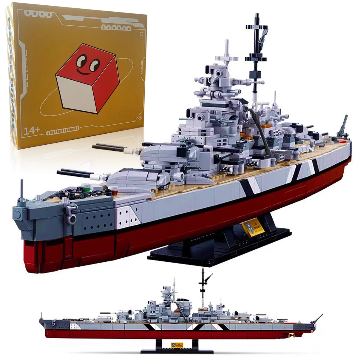 2 IN 1 KMS Bismarck Battleship Building Blocks WW2 Military Navy Warships Model Bricks Toy For Kids Birthday Gift MOC 1849PCS