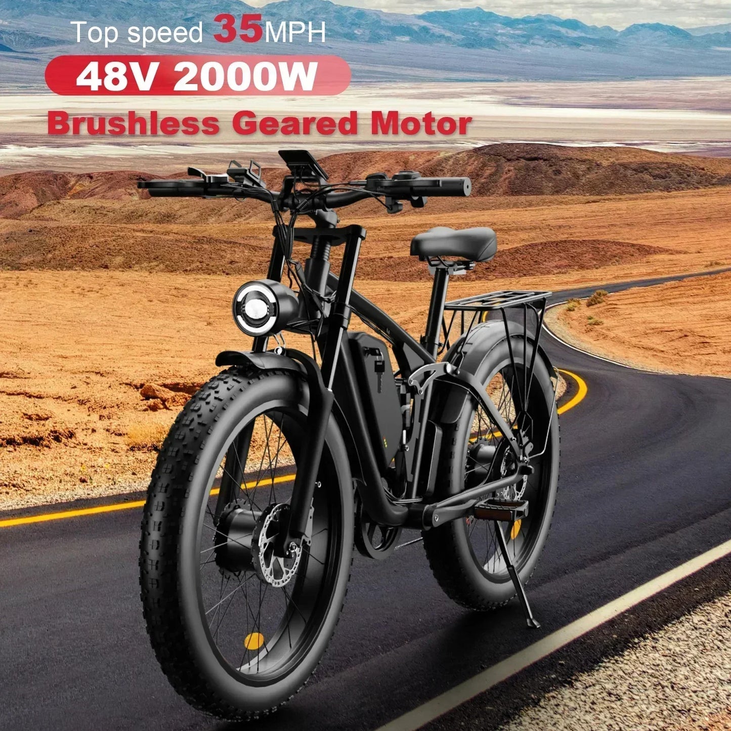 Zeegr S1 Electric bike 2000W Dual Motor 48V 22.4AH battery Full Suspension E bike26inch fat tire Beach Mountain Electric bicycle