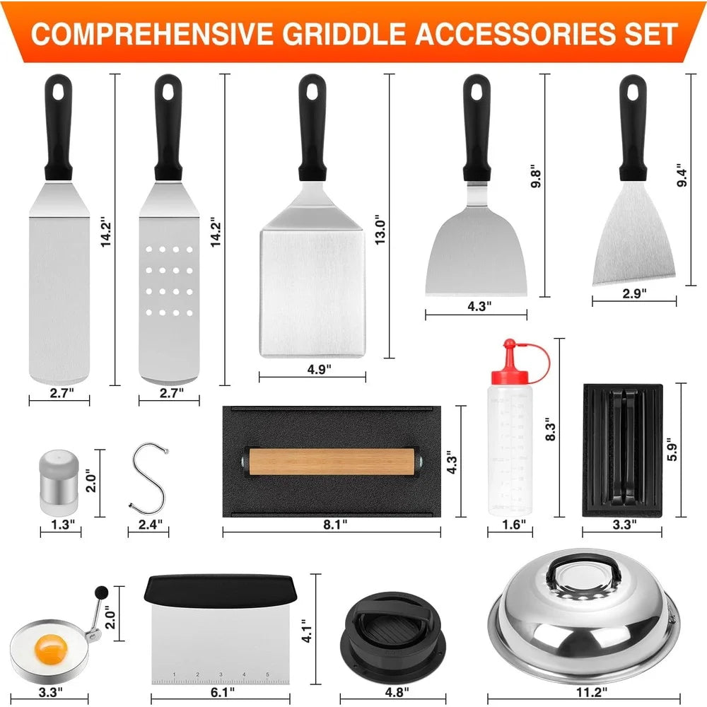 25PCS Griddle Accessories Kit Flat Top Grill Tools Set with Spatulas Basting Covers Scraper Heat Resistant Storage Bag