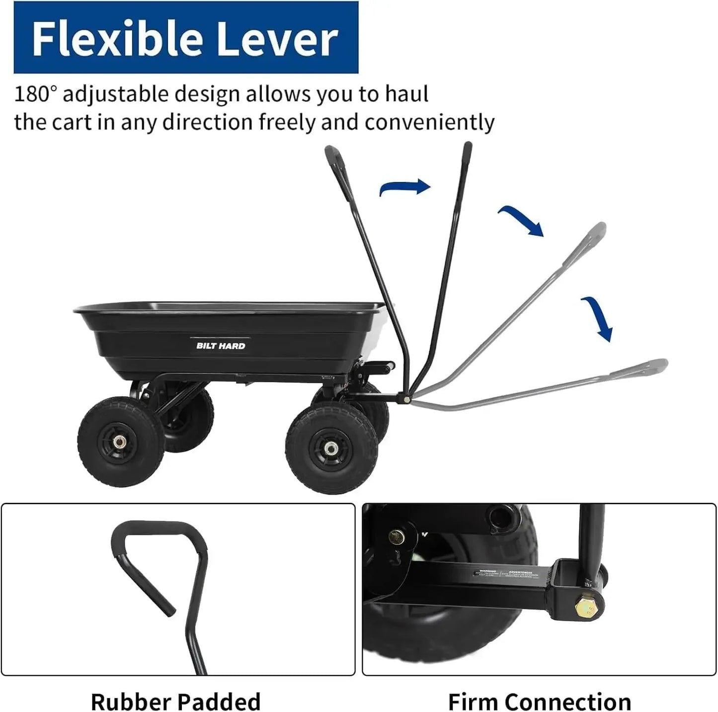 4 Cu Ft Dump Wagon Heavy Duty for Yard, Quick Release, Poly Garden Dump Cart 600 lbs with No Flat Tires, Outdoor