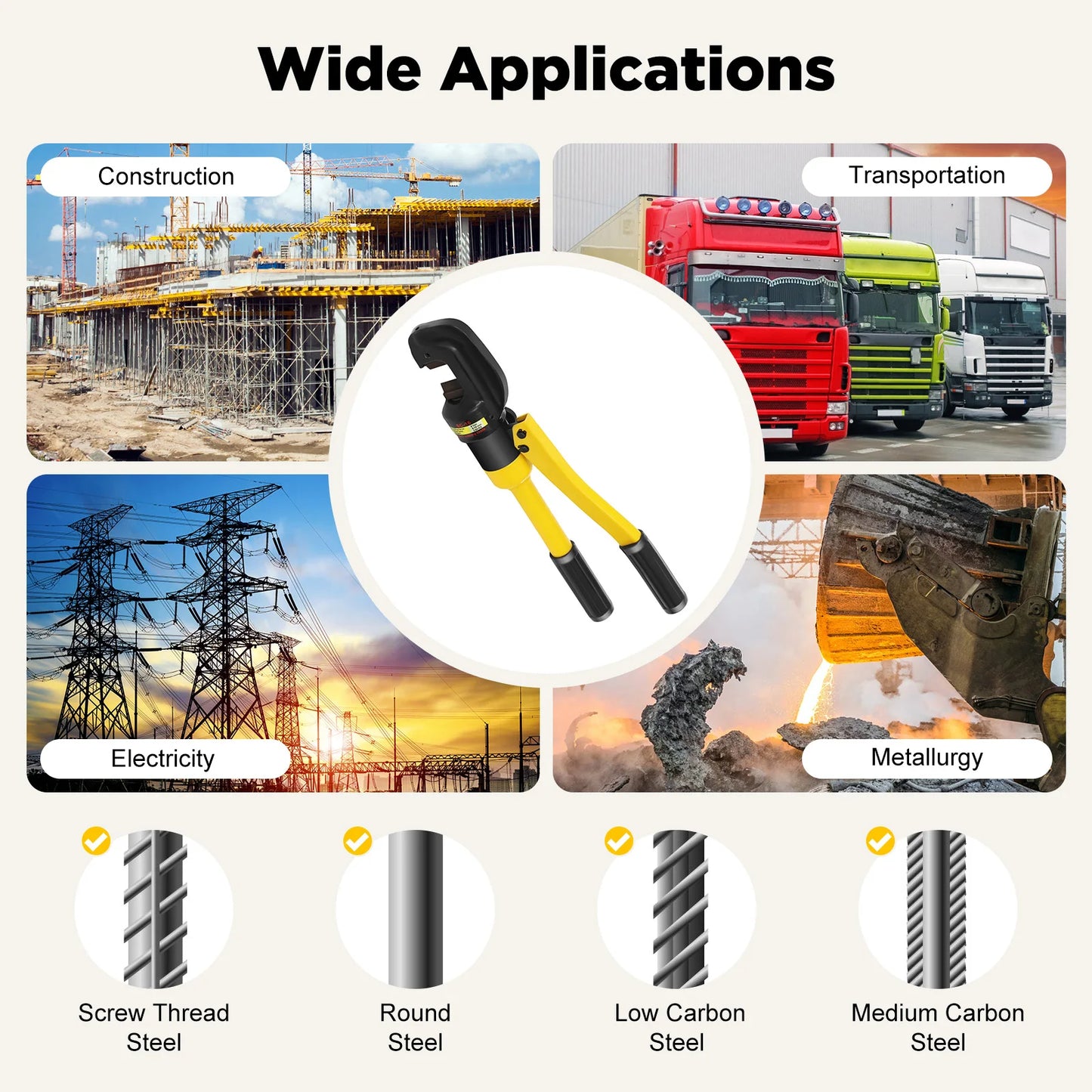 Hydraulic Rebar Cutter with Portable Box, Hydraulic Bolt Cutter, 8 Tone Steel Cutter 4-16 mm,  Industrial Reinforcement Cutter