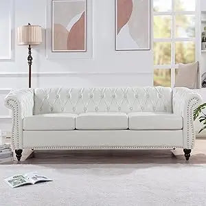 Chesterfield Sofa, Classic Tufted Upholstered Leather Couch, Modern 3 Seater Couch Furniture with Tufted Back for Living Room O