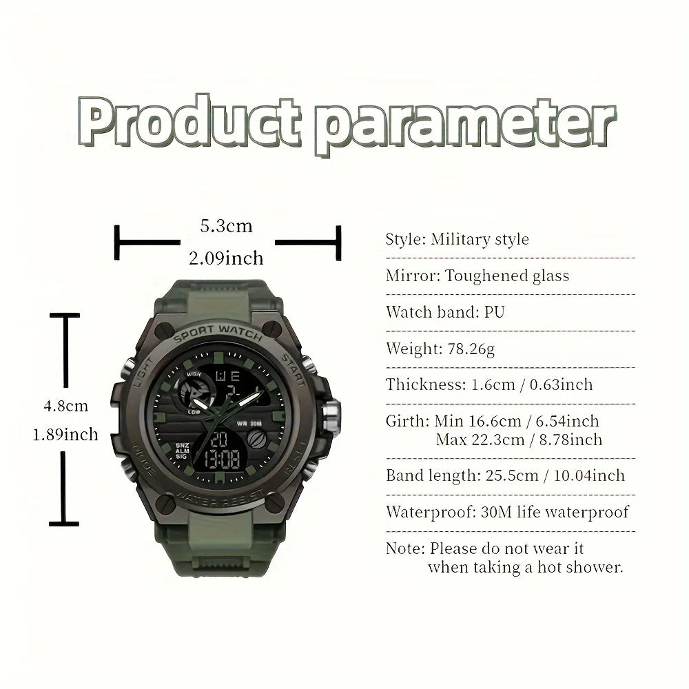 Watches for Men Watch Outdoor LED Stopwatch Digital Electronic Large Dual Display Tough Electronic Clock Wrist Watches for Men