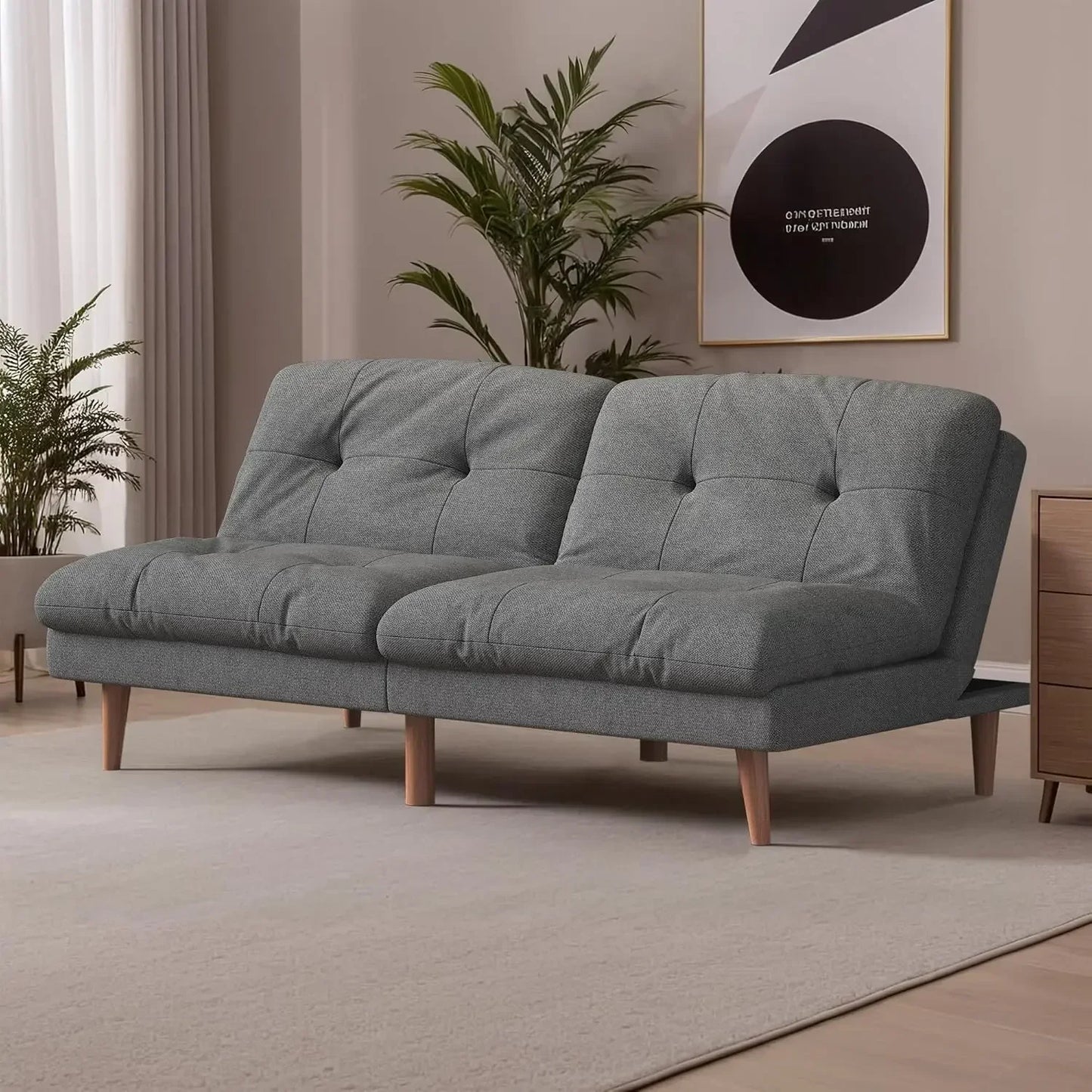 Futon Sofa Bed Fabric Couch Adjustable Sleeper Sofa Bed for Small Apartment Modern Convertible Futon Set, Gray