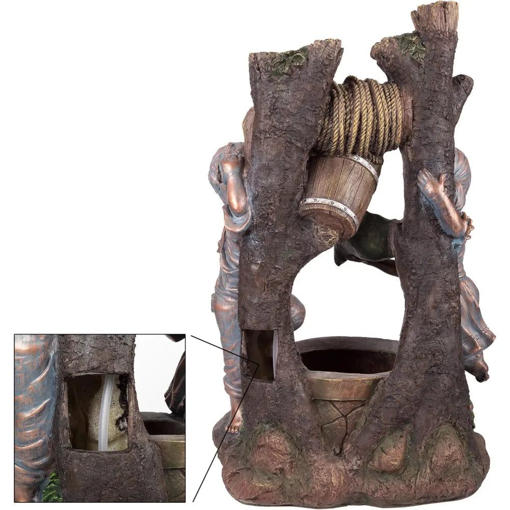 Outdoor Water Feature: Boy and Girl Statue with Cascading Fountain and LED Lighting for Garden or Patio by Pure Gard