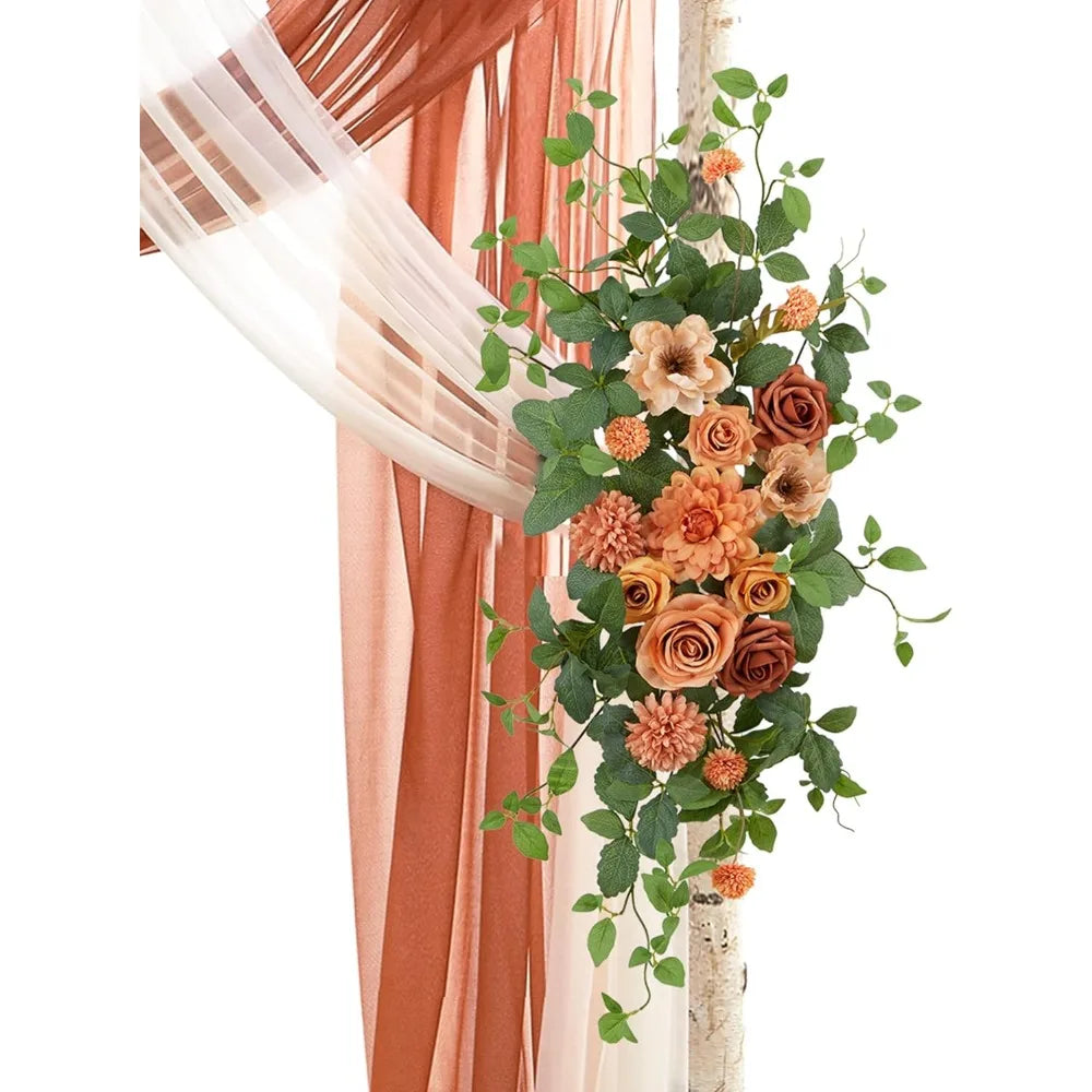 Artificial Wedding Arch Flowers Kit(Pack of 4), 2 Pcs Floral Arrangement with 2 Pcs Fabric Drap for Arch Decorations Wedding Dec