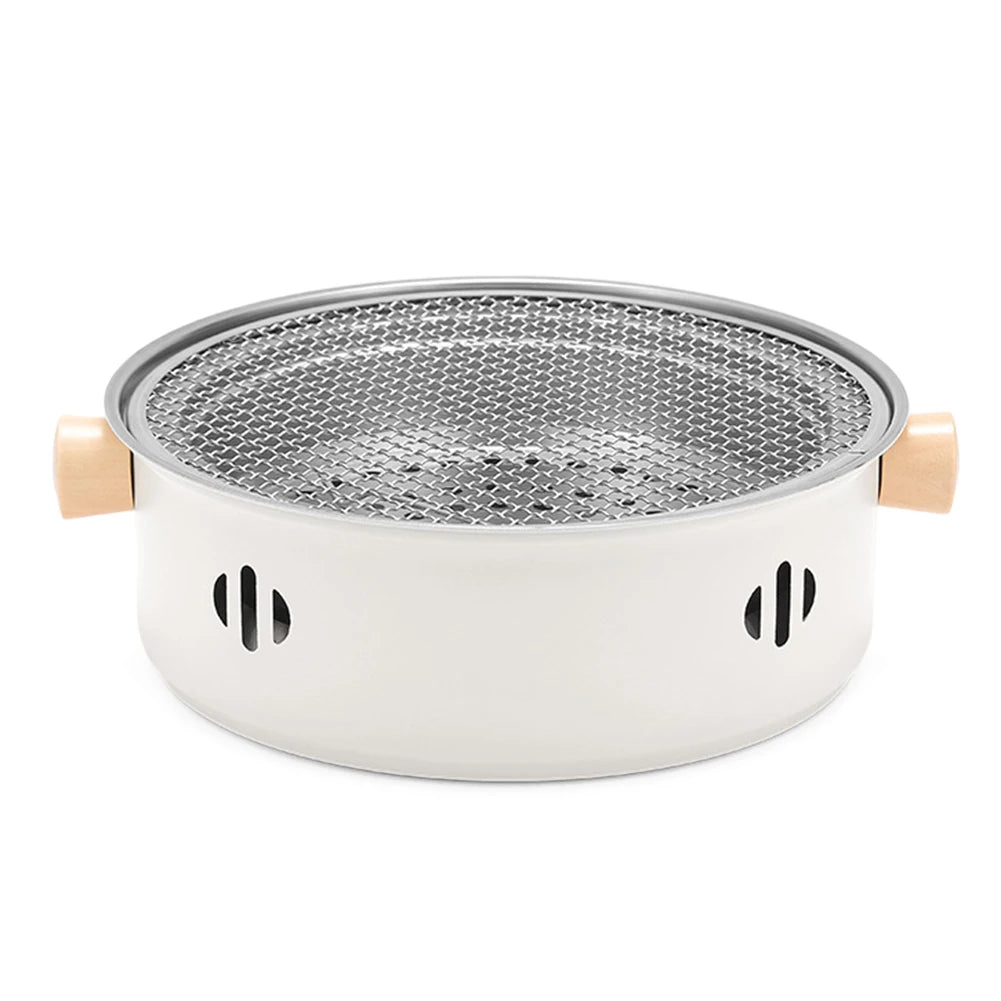 Round Barbecue Grill Portable Charcoal Barbecue Grill with Grill Net Camping Grill Stove Multifunction for Outdoor Garden Patio