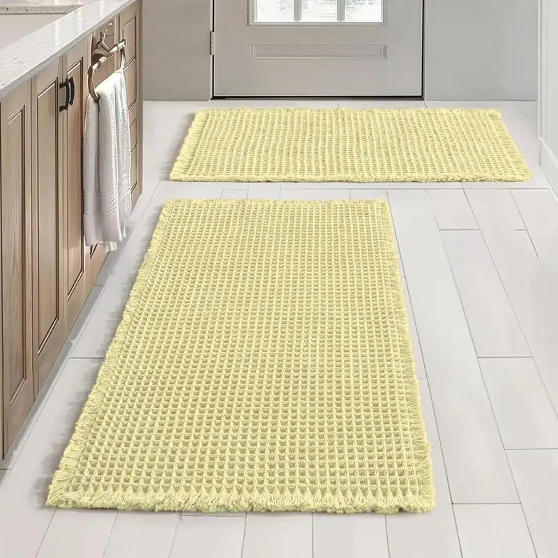 Grid Design Mat Set of 2 Non Slip Rectangle Mats Absorbent Rugs for Home Hotel Bathroom Kitchen Decor