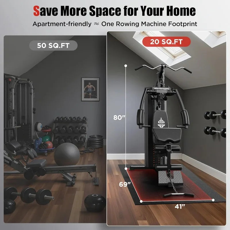 Sportsroyals Home Gym, Multifunctional Home Gym Equipment, Workout Station with 154LBS Weight Stack, Exercise Equipment