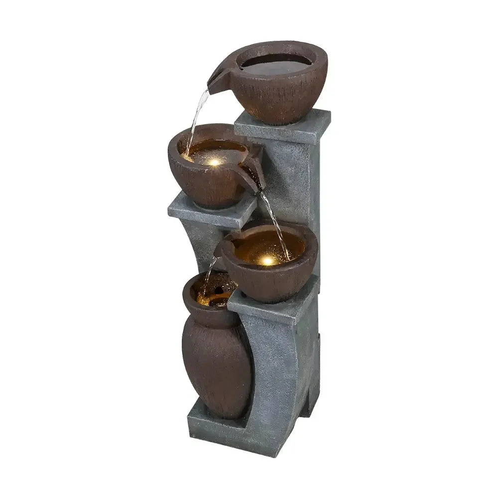 32.8" H 4-Tier Outdoor Water Fountain - LED Lighted Indoor Outdoor Garden Fountains and Waterfalls for Garden, Patio, Deck