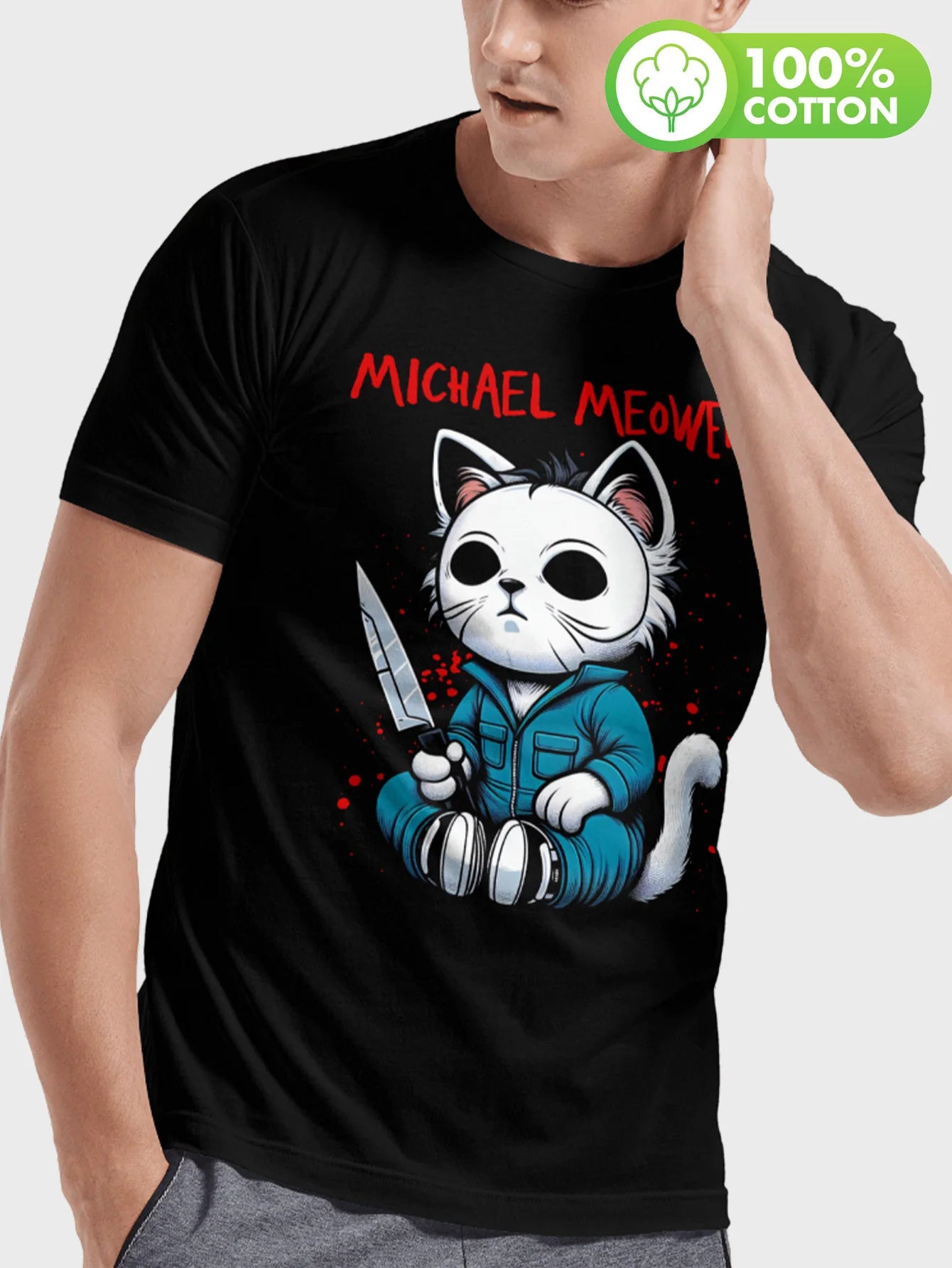 Cotton, Men's Creative Top, Casual Short Sleeve Crew Neck T-shirt, Men's Clothing for Summer Outdoor, Funny