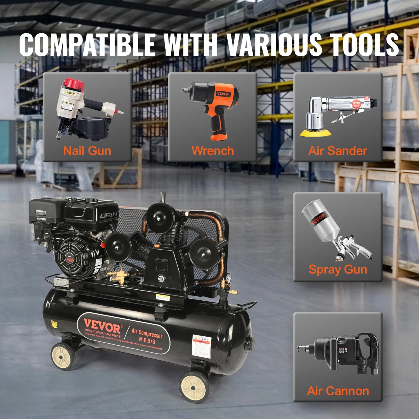 SucceBuy 15HPGas Power Air Compressor 10/20/30Gallon Air Compressor Tank with 115PSIMax Pressure for Construction Sites Workshop