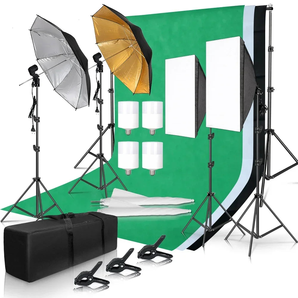 Photography Background Frame Support Softbox Lighting Kit with 3 Backdrops and Tripod Stand