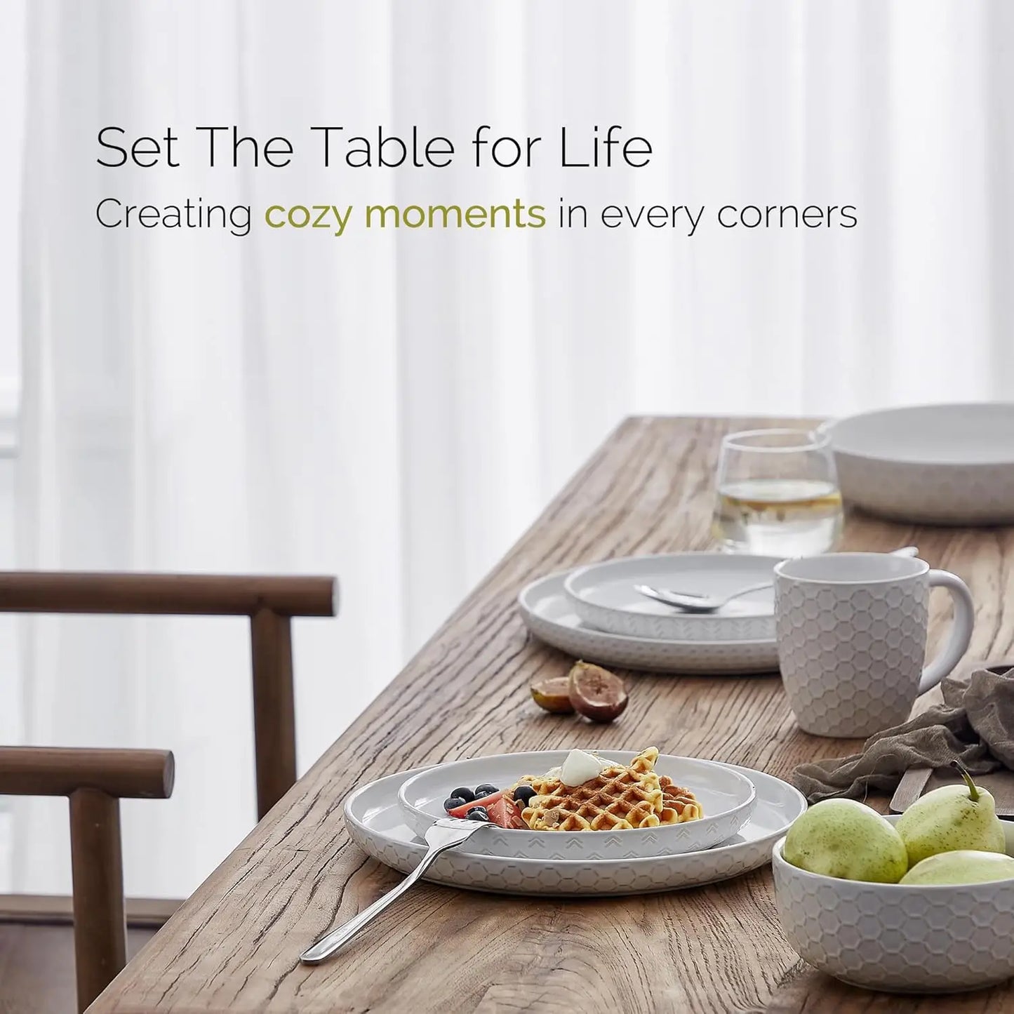 Ceramic Plates and Bowls Sets, Farmhouse Dinnerware Sets for 4, Stoneware Dish Set of 12, Scratch Resistant, Dishwasher & Microw