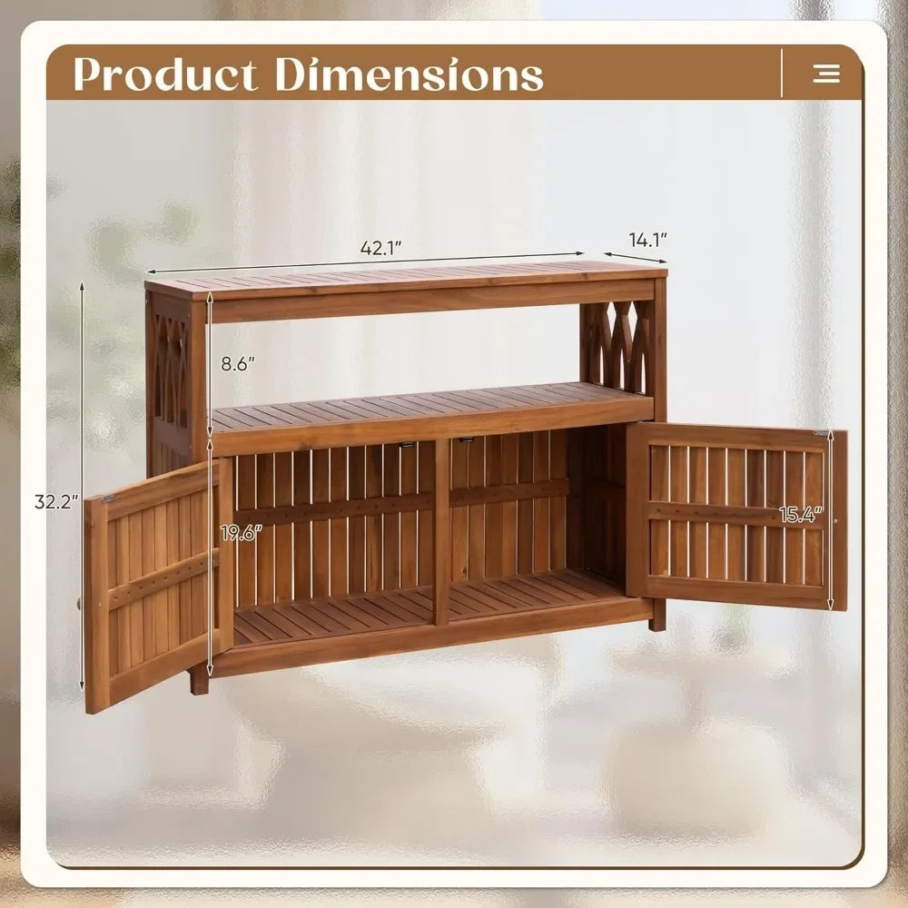 Outdoor Storage Cabinet Weatherproof Acacia Wood Outdoor Cabinet with 2 Magnetic Doors Used for Outdoor Storage, (Brown)
