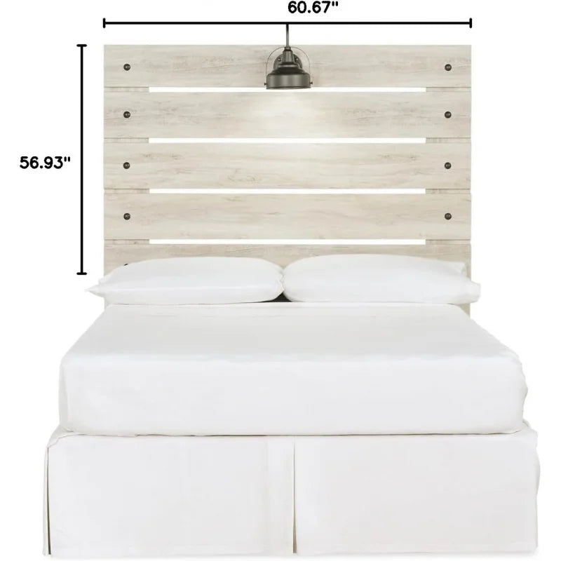 Cambeck Farmhouse Panel Headboard ONLY with USB Charging Stations, Full, Whitewash