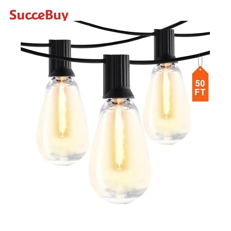 SucceBuy LED Outdoor String Lights 2700K Dimmable Outside Patio Waterproof Hanging Lights for Porch Backyard Garden Balcony