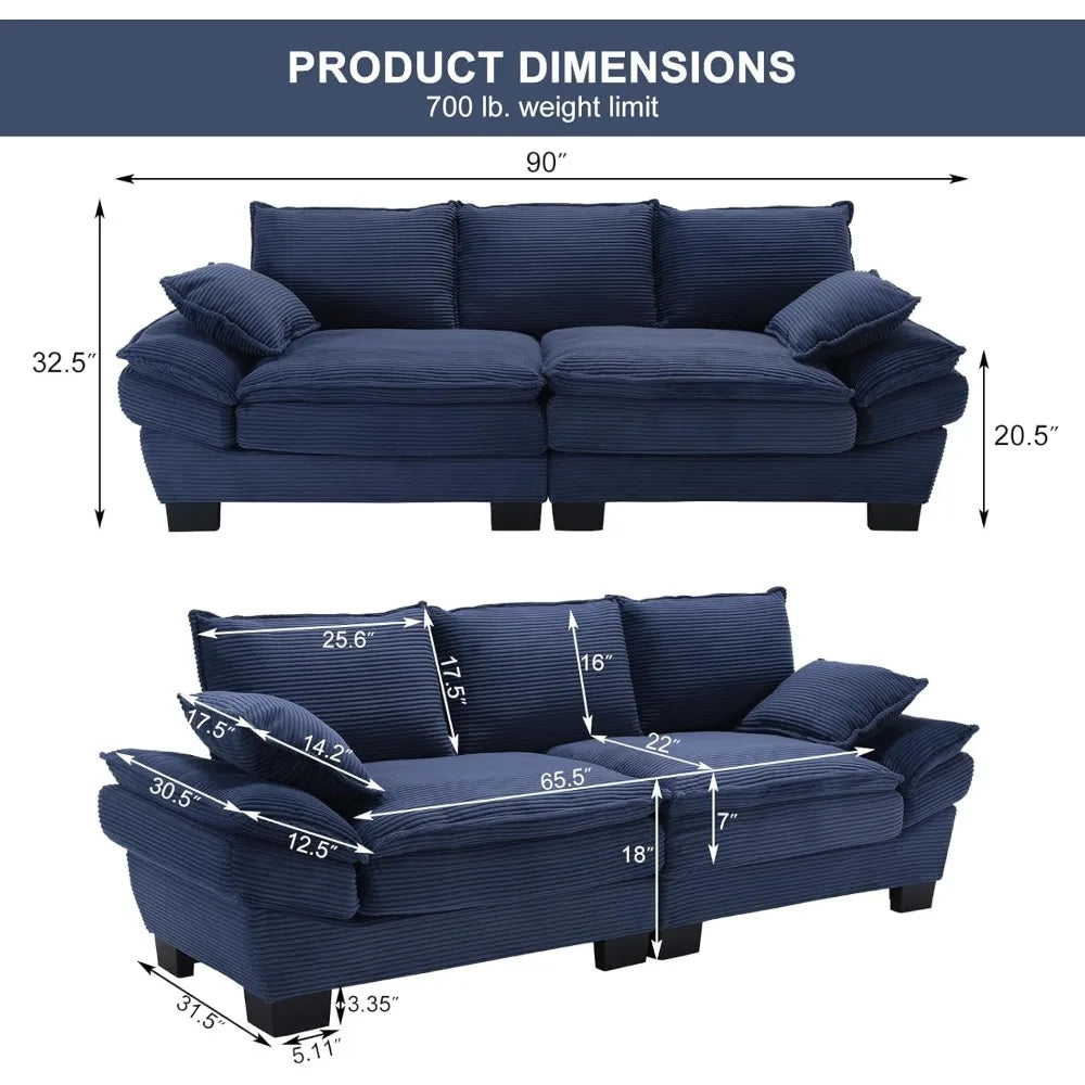 90" Oversized Loveseat Sofa,Modern Corduroy Loveseat Couch,Comfy Deep Seat,Upholstered Sectional Sofa