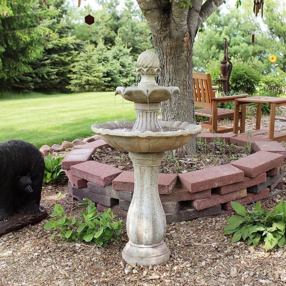 Pineapple 46-Inch 2-Tier Outdoor Solar Fountain - Decorative Water Fountain with Pump for Garden, Patio, Yard or Balcony - Eart