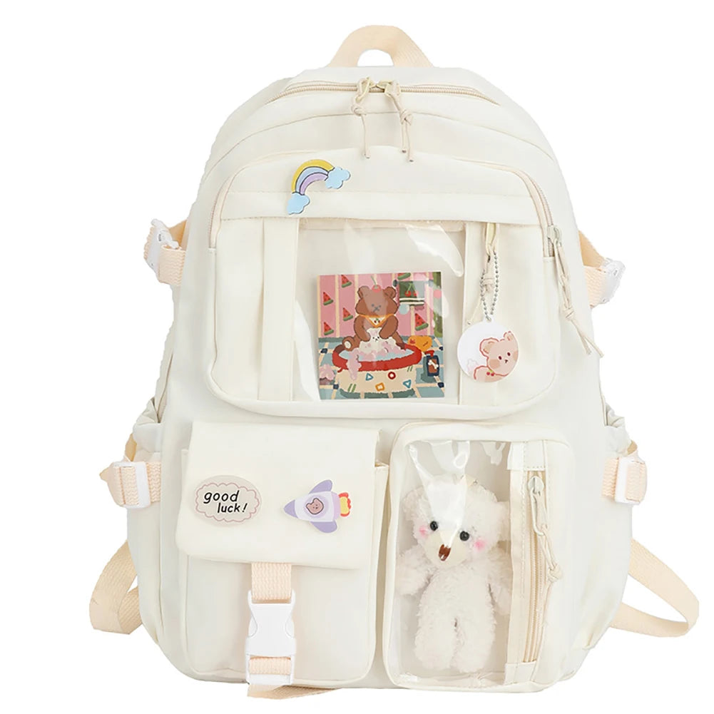 Fashion Travel Solid Color Nylon Backpack Large Capacity Knapsack Handbags for Women Students Shopping Travel
