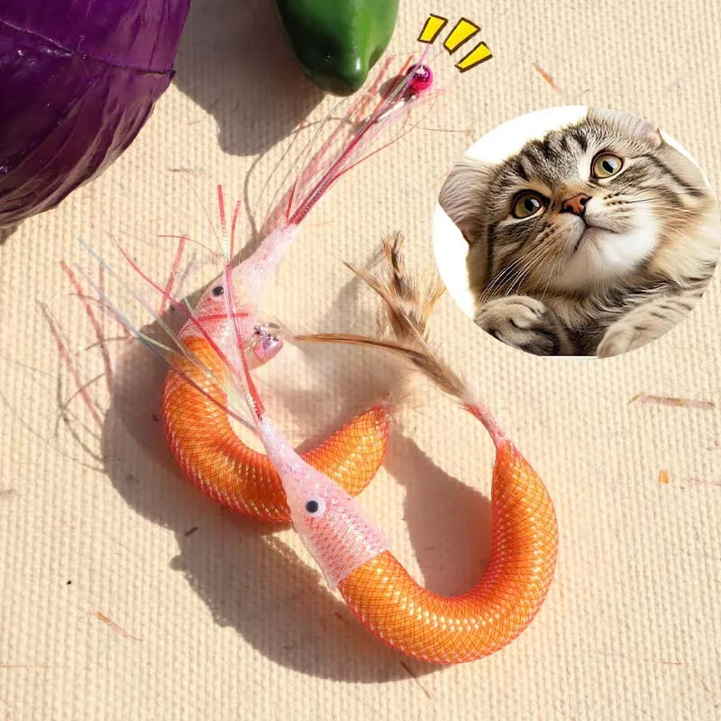 Cat Teaser Toy Feather Bell Interactive Kitten Toy Cute Prawn Modeling Detachable Cat Toy Cat Accessories