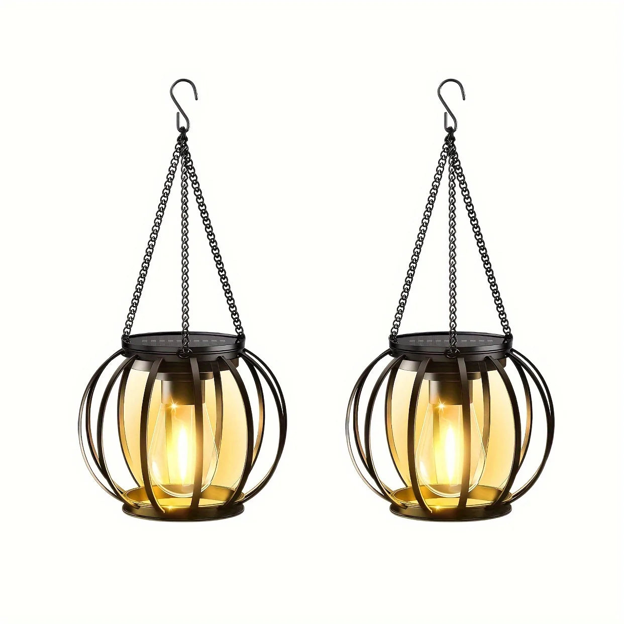 2 Pack Brighter Orbicular Hanging Solar Lights Outdoor, Auto On/Off Outdoor Solar Lights for Yard Garden Patio Pathway Decor