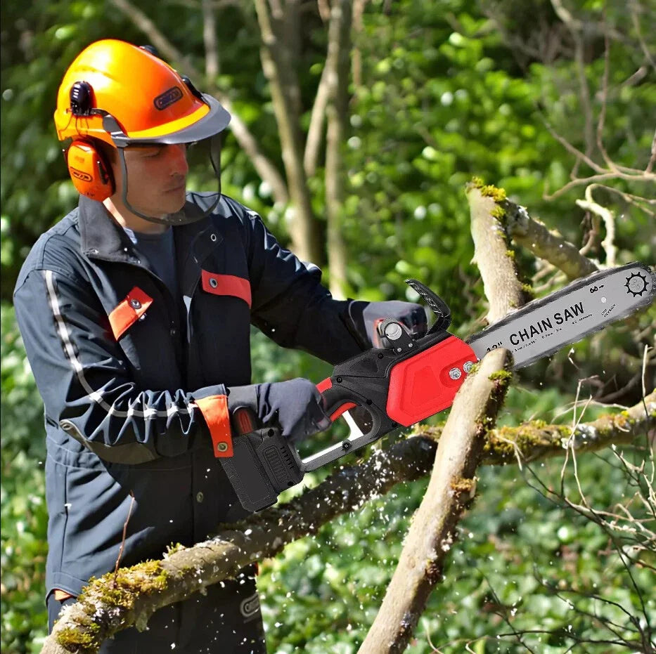 21V 12Inch Cordless Chainsaw High Power Household Brushless Electric Handheld Chainsaw Electric Cutting Tool With Battery Charge