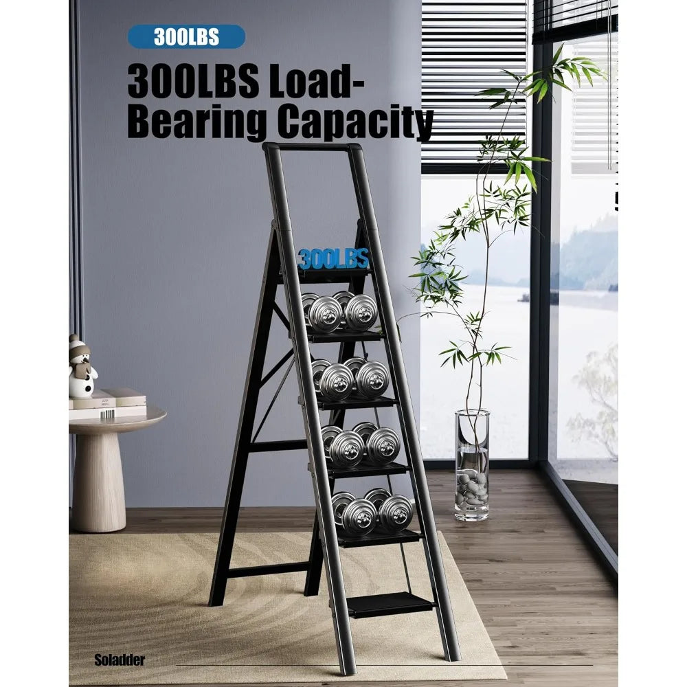 6 Step Ladder for 12 Feet High Ceiling, Folding Step Stool with Handgrip & Anti-Slip Wide Pedal, Portable Lightweight Aluminum S