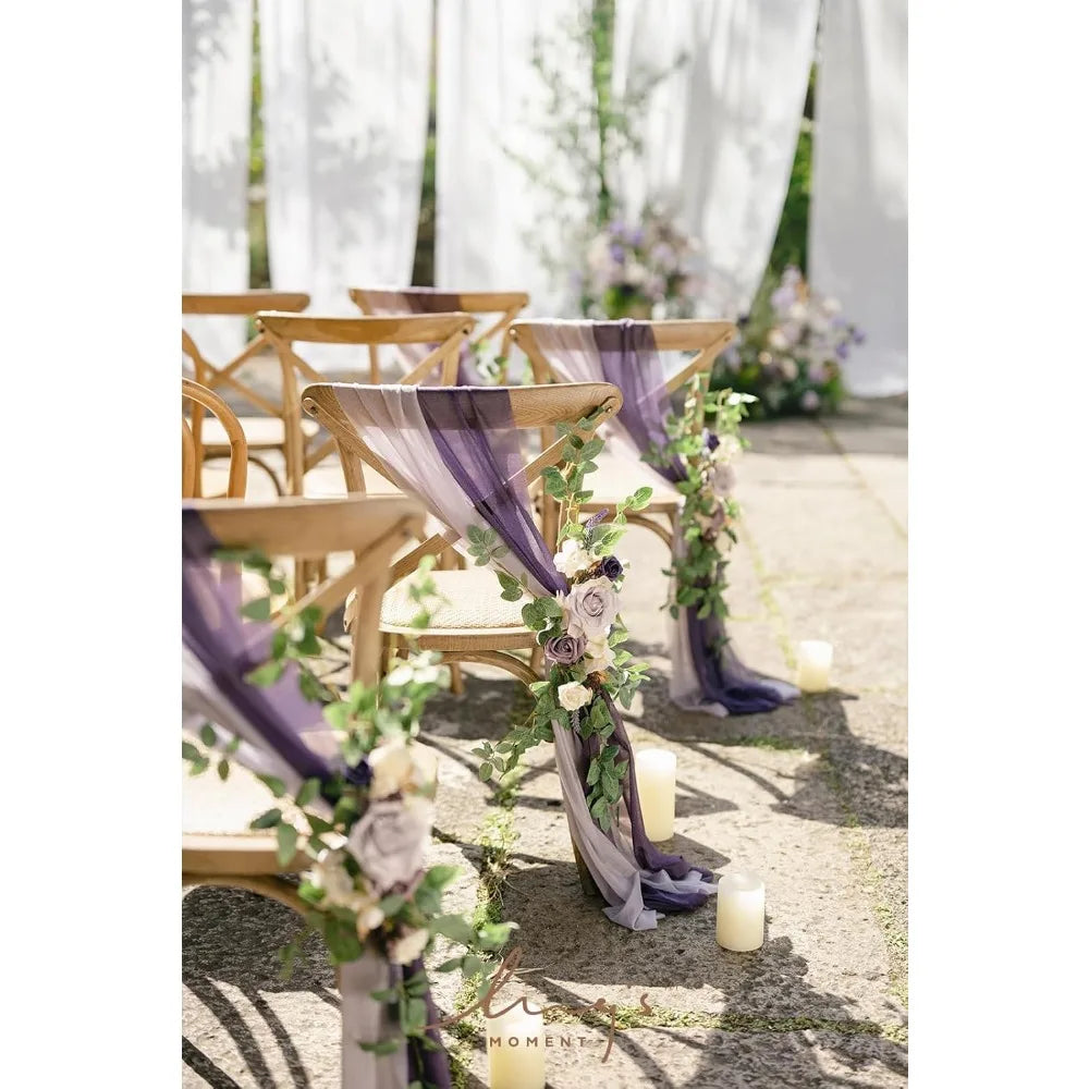 Ling's Moment 8 Wedding Chair Decorations Aisle Pew Church Artificial Flowers Greenery Swag Lilac Purple Gold Bench Ceremony Rec