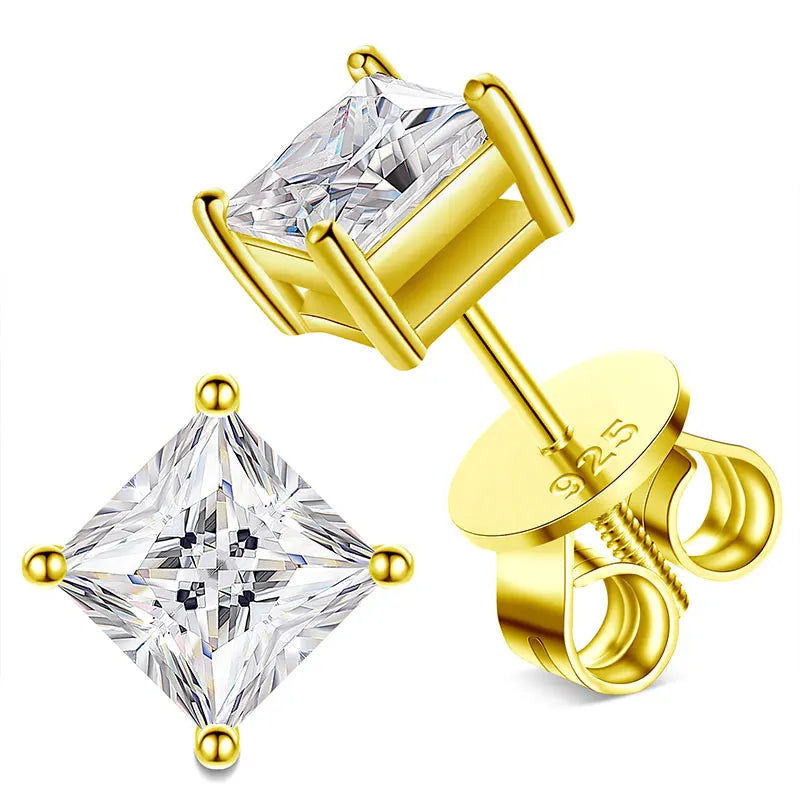 TUHE Unisex VVS1 Square Moissanite Women Earrings 925 Silver Fine Jewelry Earings 4MM/5MM Silver 925 Fashion Earrings Women Gift