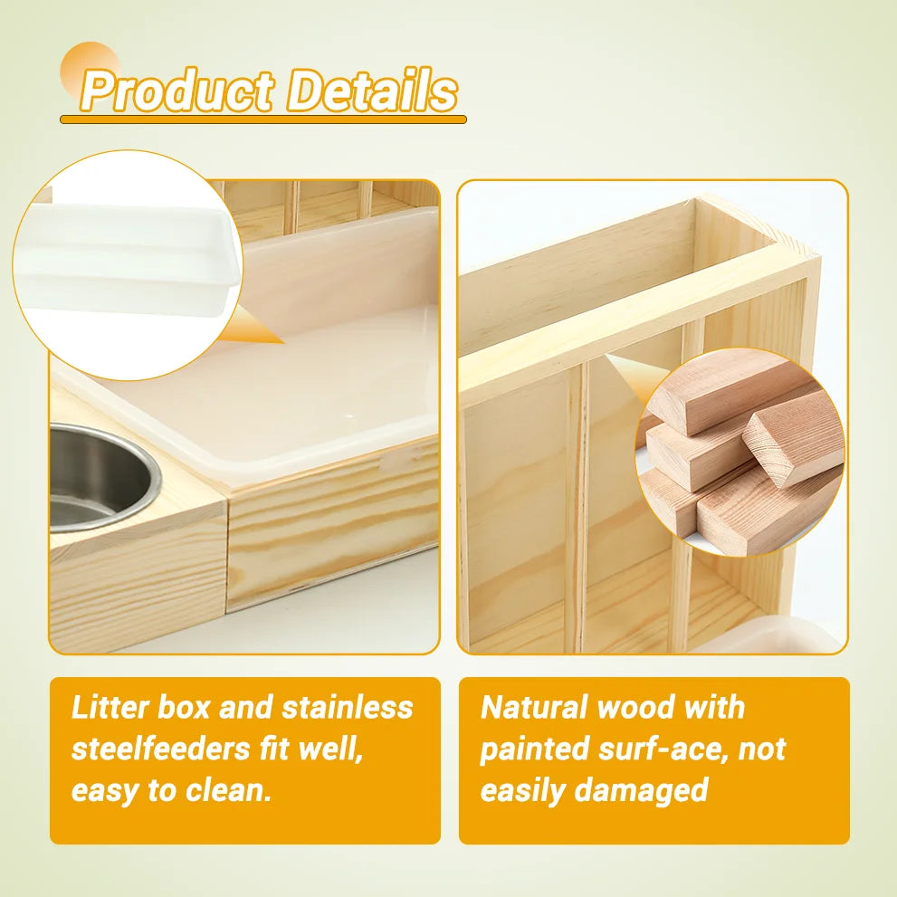 4 In 1 Rabbit Hay Feeder With Litter Box Wooden Feeder Toilet Combo Easy Clean 2 Bowls Included Perfect For Bunny