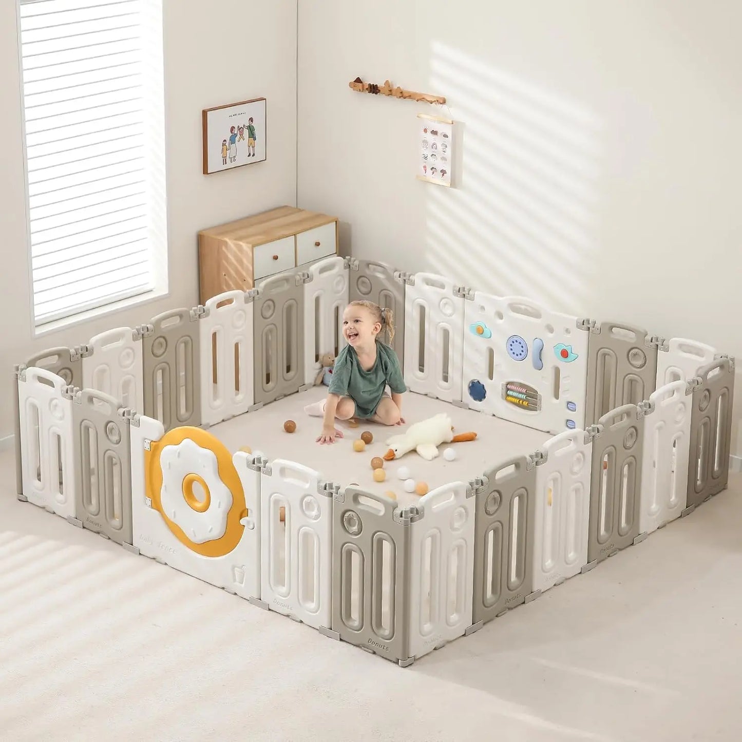 Foldable Playpen for Babies and Toddlers, Portable Kids Play Yards with Safety Gate, 14/18/22 Panels
