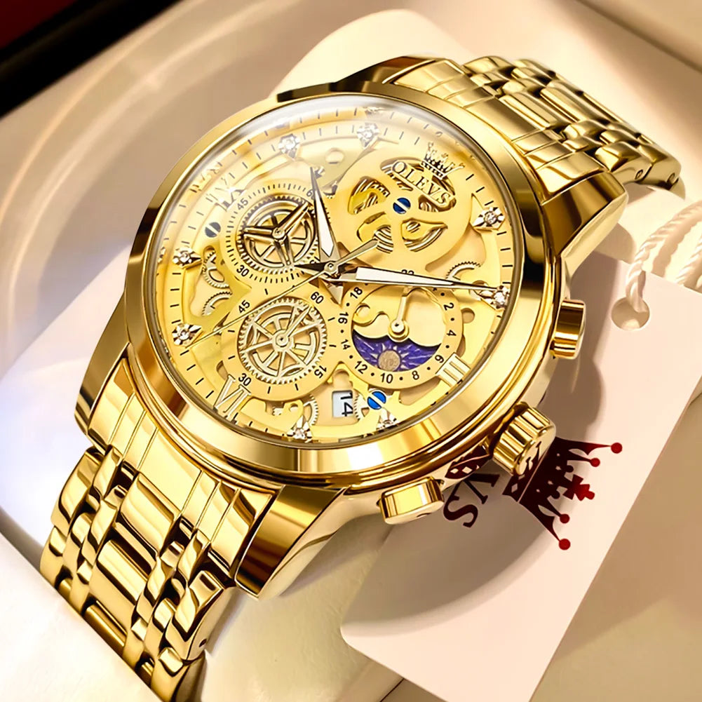 Olevs Mens Luxury Skeleton Style Waterproof Quartz Watch