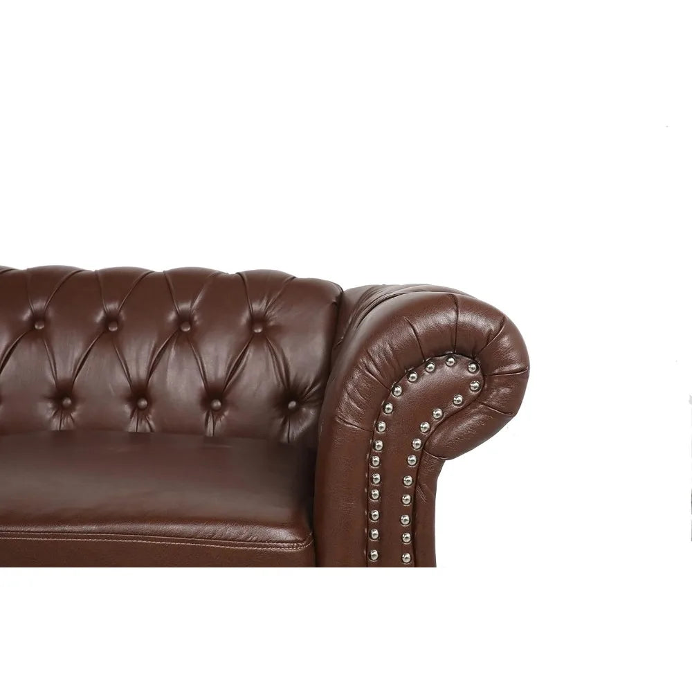 Chesterfield Sofa, Classic Tufted Upholstered Leather Couch, Modern 3 Seater Couch Furniture with Tufted Back for Living Room O