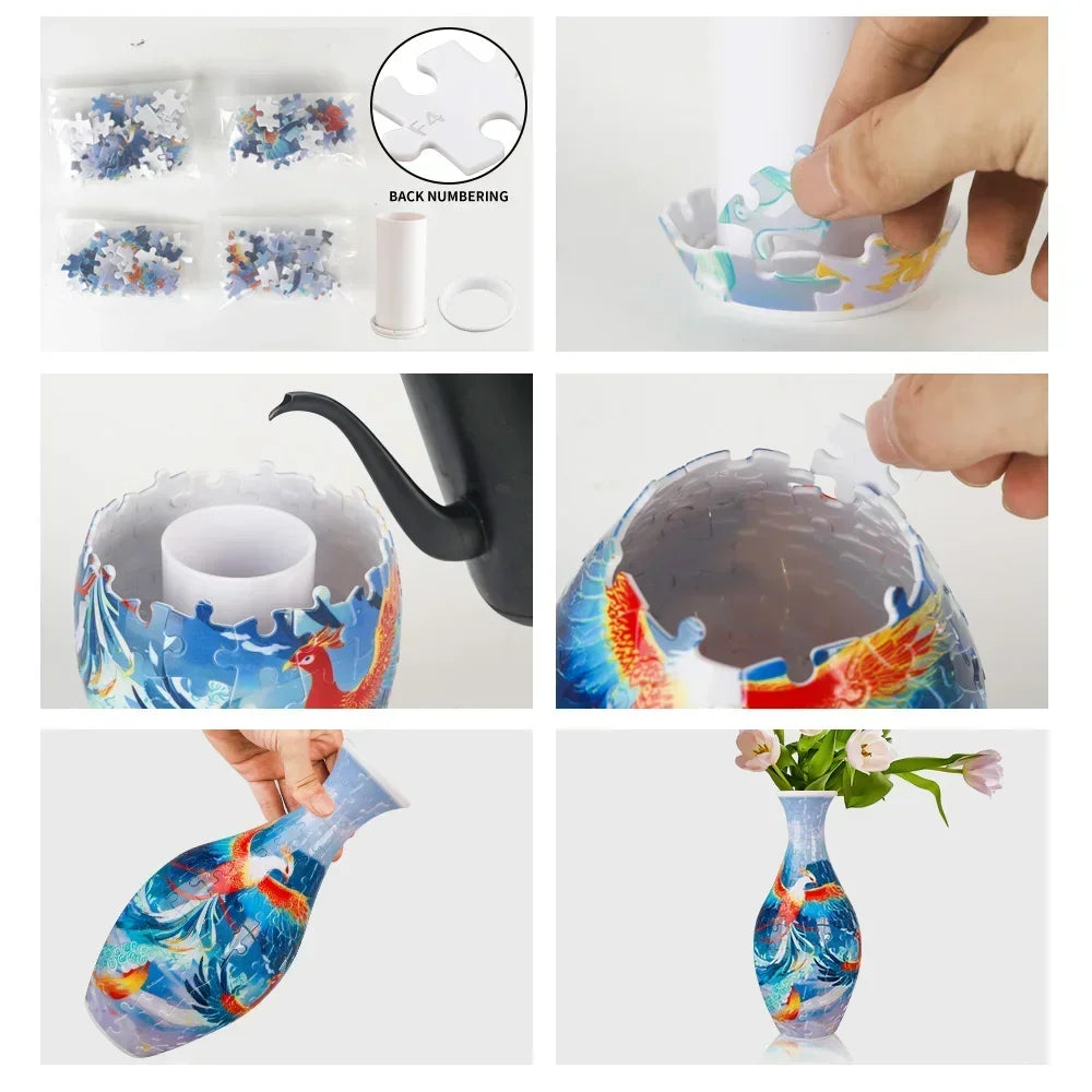 3D Puzzle Vase Panda Flower Porcelain Design Made Plastic Home Decoration and Flower Arrangement Housewarming Kids Toys Gifts