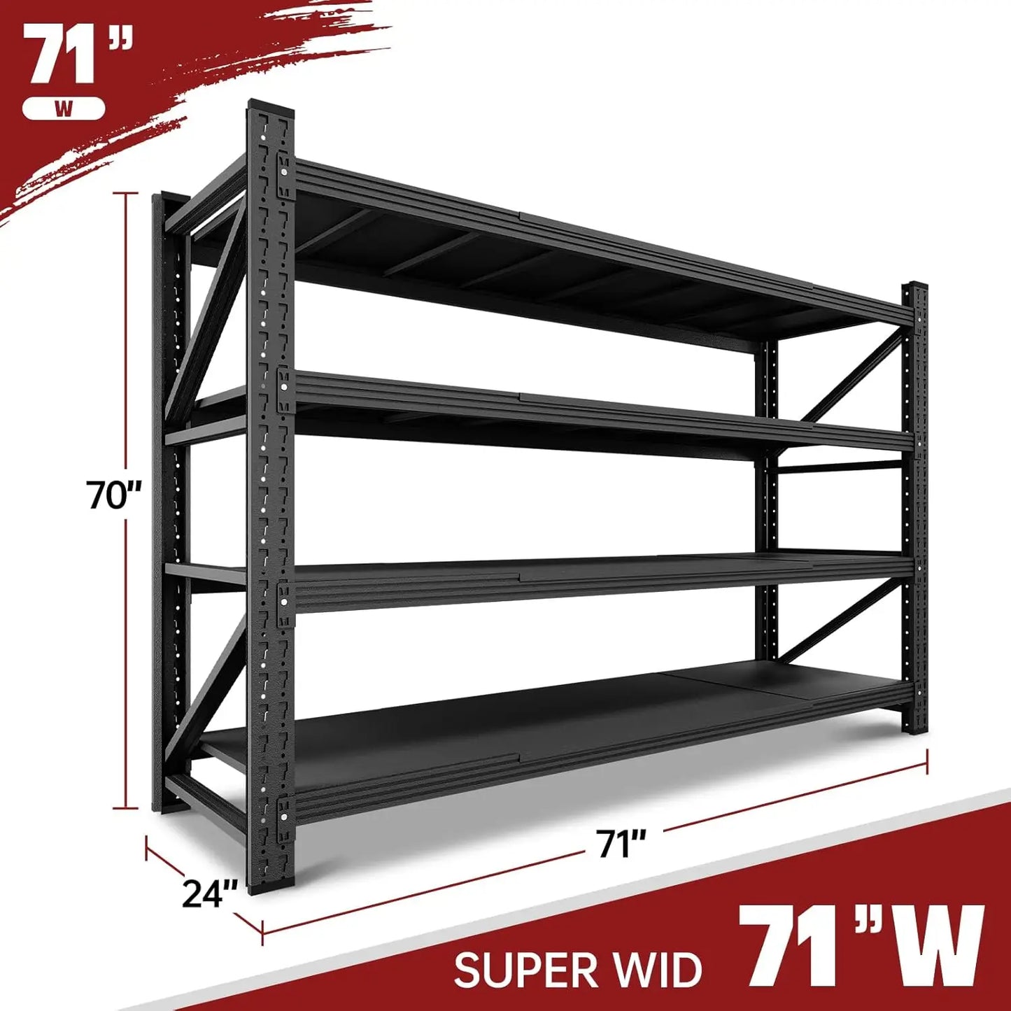 5000LBS Storage Shelves,71" W Garage Shelving Heavy Duty Metal Adjustable Garage Shelves, Shelving Units Industrial Shelving