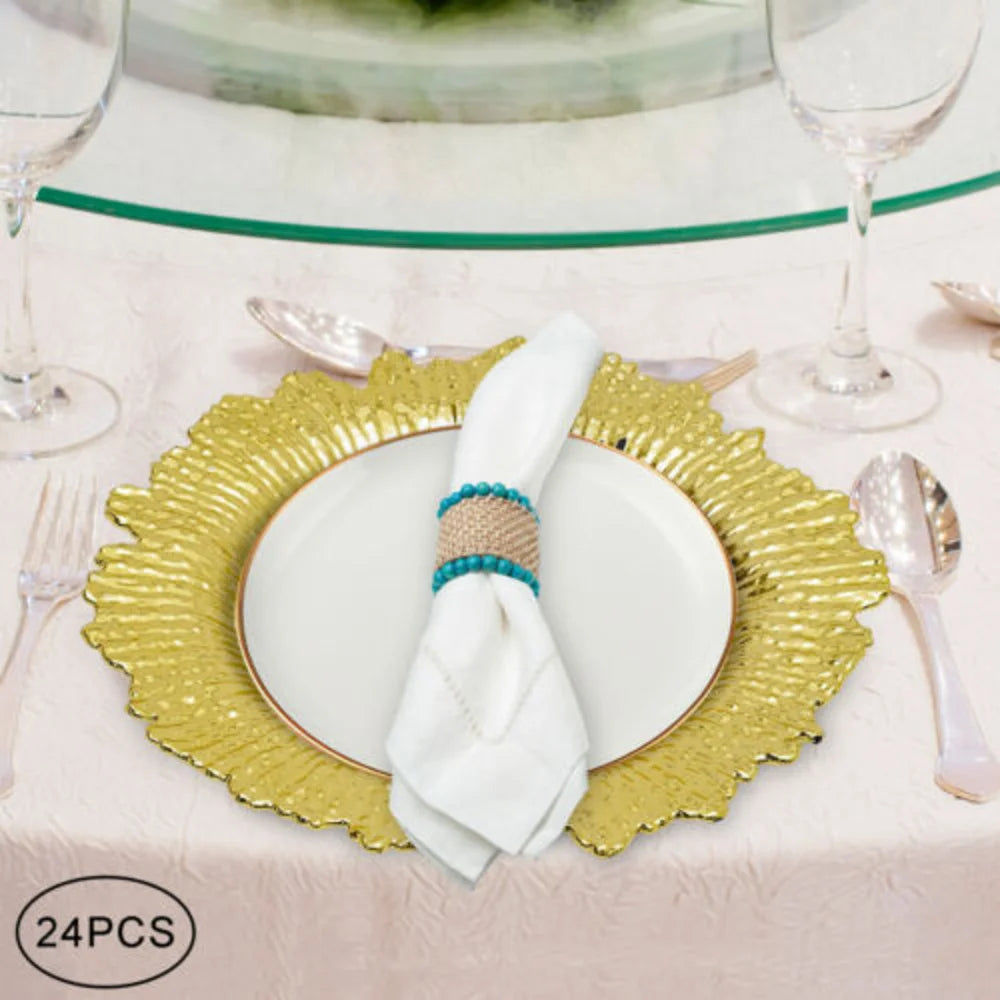 Bymaocar 24pcs 13inch Chargers Plate Round Gold Salad Reef Plate Luxurious Decor for Wedding Dinner Easy to Clean & Lightweight