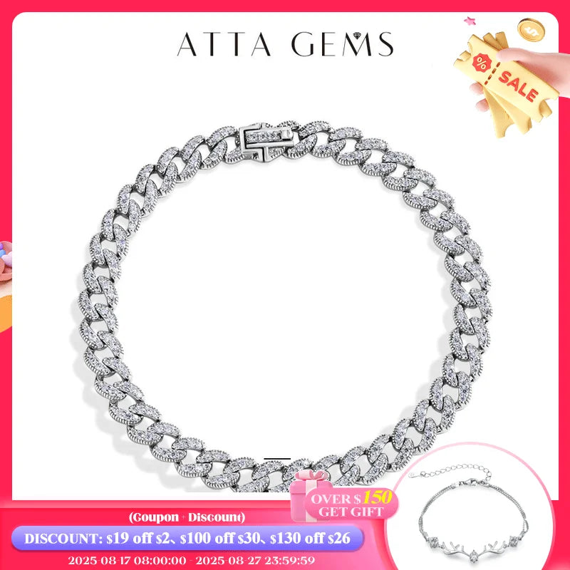 ATTAGEMS Moissanite Cuba Chain 100%S925 Sterling Silver for Man Women Classic Tennis Bracelet Fine Jewelry Shipping from the USA